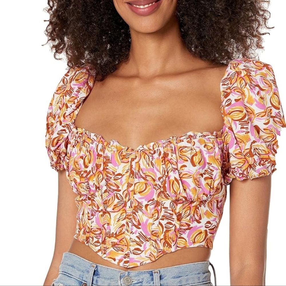 ASTR Paola Puff Sleeve Corset Top Size M